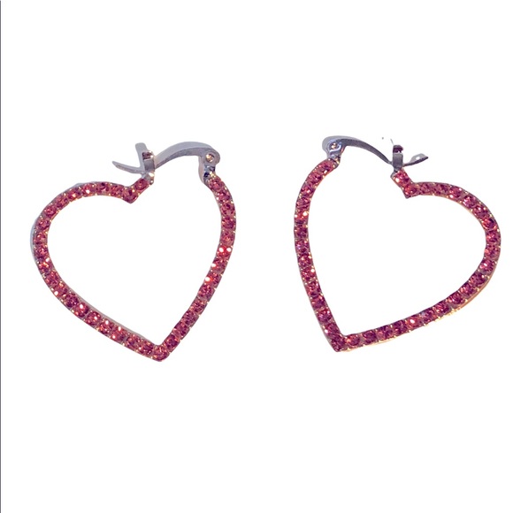 NWT Pink Crystal Heart Pierced Earrings in 18k yellow gold. - Picture 2 of 9